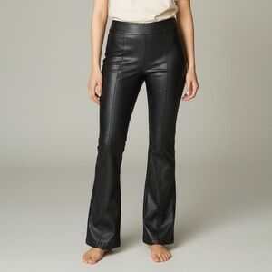 DG2 Diane Gilman Black Vegan Leather Flare Pants Sz S Pull‎ On Pintuck Leggings